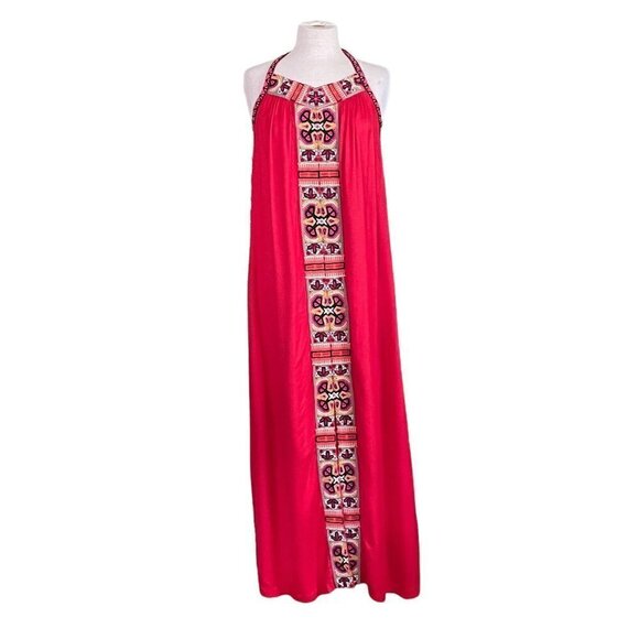 Calypso St Barth Dalbi Dress Womens Sz S Red Beaded Embroidered Tassel Boho Maxi - Picture 2 of 12